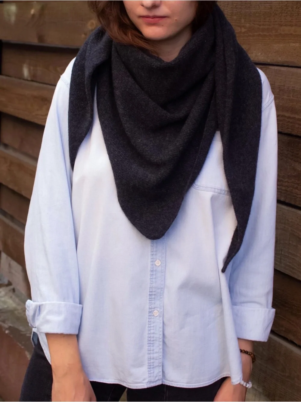 Wool and Angora Triangle Scarf, Anthracite